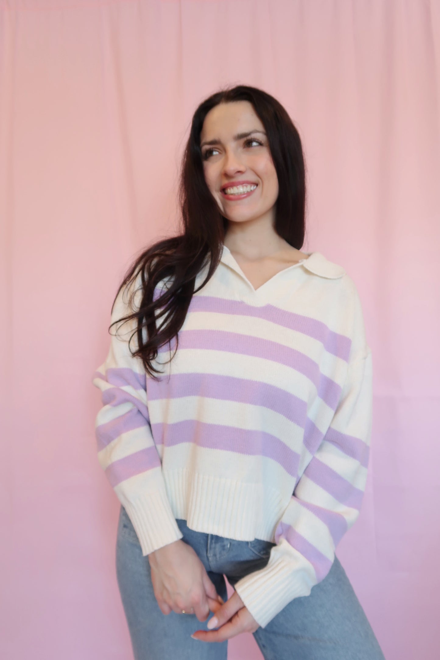 Slyvie Striped Collar Sweater