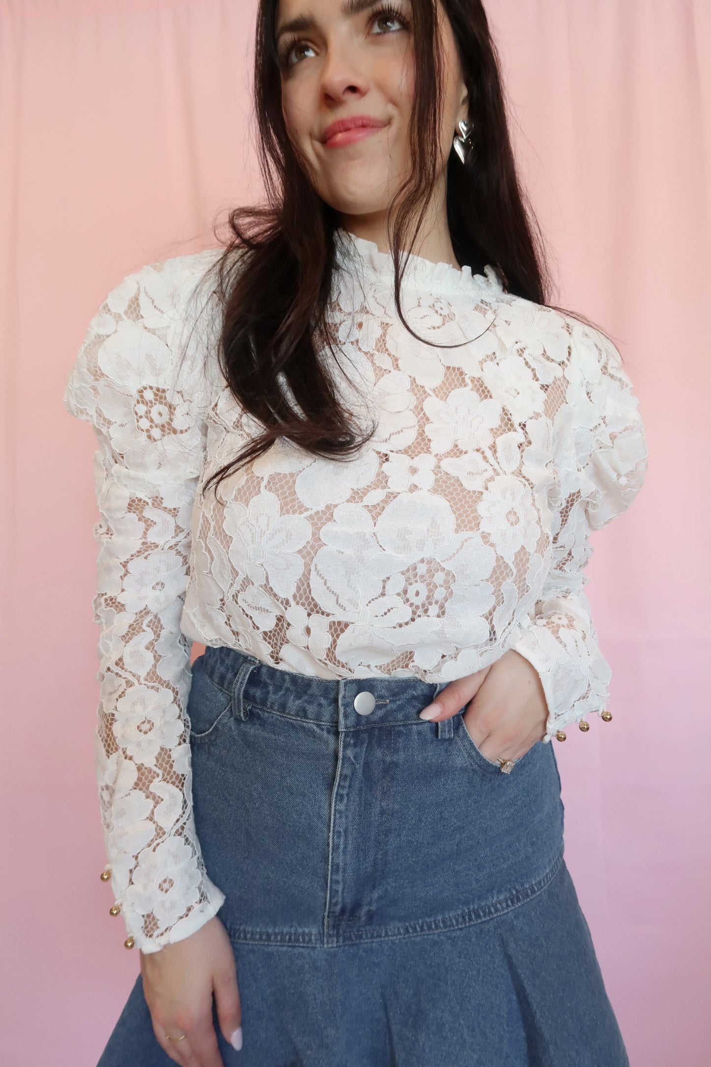 Daisy Mae White Lace Long Sleeve Top