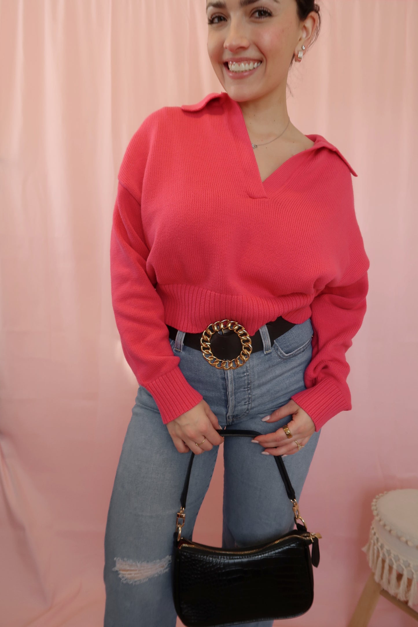 Roxy Pink V-Neck Sweater